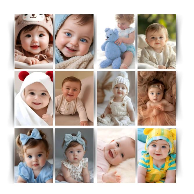 Posters Inc Baby Photo Posters Pack of 12, Nursery Wall Decoration for Kids Room, 300 GSM Paper, HD Wall Poster for Room, Baby Shower & New Parent Gift, Home Decor Poster for Pregnant Women