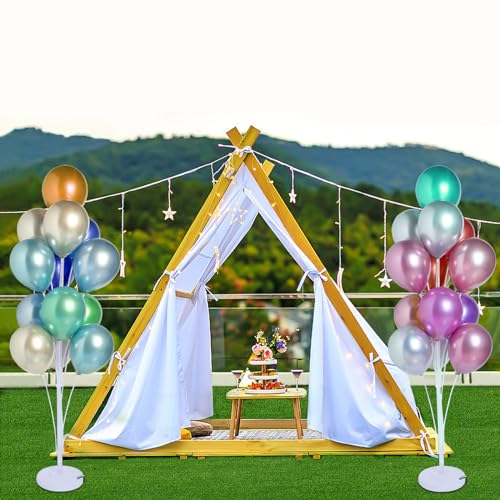 Image of 2 Sets of Balloon Stand Kit - 62in Balloon Stands with Base, Balloon Sticks, Decorations for Party Birthday Wedding Baby Shower Gender Reveal Graduation