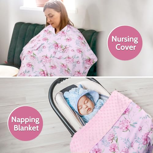 Image of DILIMI Baby Car Seat Cover, Minky Warm Car Seat Covers for Babies, Peekaboo Opening Infant Car Seat Cover, Nursing Cover Carseat Canopy, Purple Floral