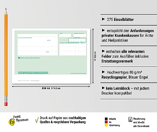 Recette privée verte DIN A6 - Recommandation médicale 275 feuilles - 2