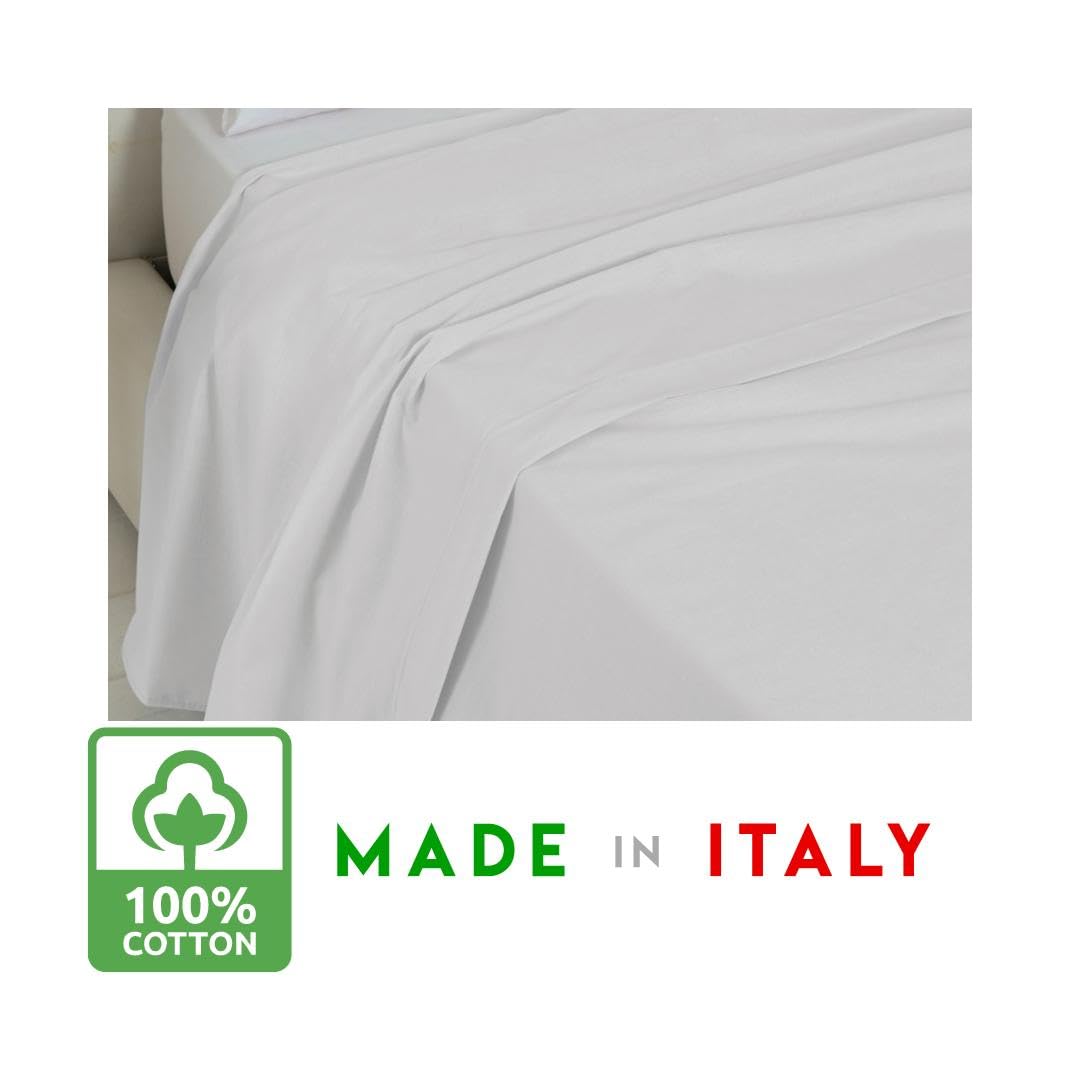 LARA MORADA - Lenzuolo Matrimoniale Sopra, 100% Cotone, Made In Italy, Tinta Unita, Per Letto Matrimoniale 2 Posti, 250X290 cm, Bianco