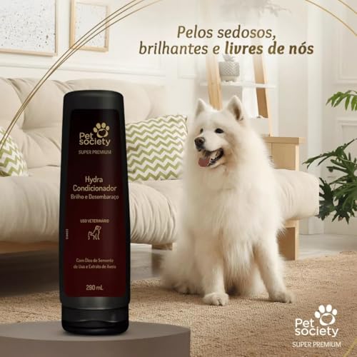 Kit Shampoo Neutro 300ml E Condicionador Brilho Desembaraço 290ml Super premium Pet Society