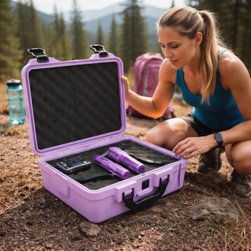 Image of Relaxweex 1 Pcs Waterproof Hard Case with DIY Customizable Foam Insert Portable Protective Case with Knife for Camera Drones Equipments Tools Test Instruments(Purple,14.3 x 11.4 x 4.5 Inch)