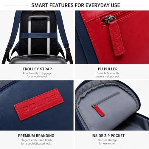 Image of Police Stylish Dual-Tone Laptop Backpack for Men & Women | Cushioned Laptop Sleeve | Large Storage Capacity | Front Organizer Pocket | Perfect for Office, College, Travel & Daily Use I Navy /Red