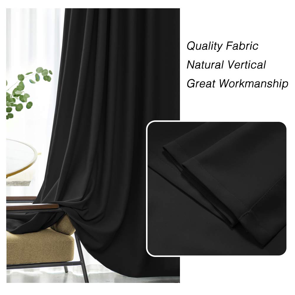 Flamingo P Blackout Curtains 63 Inch Length 2 Panles Set Thermal Insulated Light Blocking Soft Thick Grommet Curtain Drapes for Bedroom/Living Room Home Decoration Window Draperies, Jet Black