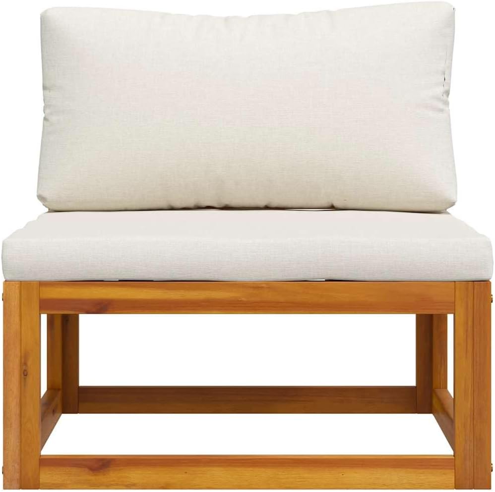 vidaXL Sectional Middle Sofa - Modular Acacia Wood Design, Cream White Cushion - Comfortable Outdoor Seating Solution, Perfect for Garden, Patio, and Lounge Set Configuration