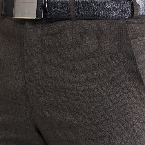 Image of Raymond Men's Slim Fit Checks Pattern Poly Viscose Blend Flat Front Formal Trouser