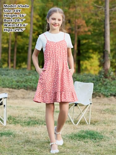 GORLYA Girls Skirt Sets Casual Short Sleeve Knit Tops and Floral Ruffle Hem Summer Cami Dress 2PCS Outfit Clothes 6-14Y4