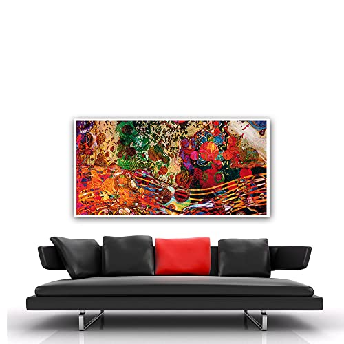 Toile abstrait rouge 200x100 cm : grand tableau contemporain pour salon