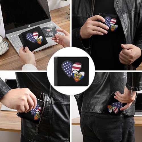 Interlocking Hearts U.S.A. Russian Flag Fashion Bifold Wallets for Men Women Slim & Thin Credit Card Holder Wallet Purse3