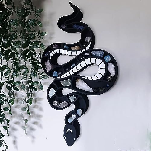 Stylitzy Wooden Floating Shelf Snake Design Unique Room Decor Crystal & Rock Display Shelf, Floating Wall Shelves with Snake Design for Rocks, Crystals, Oils, Stones, Plants(18.9