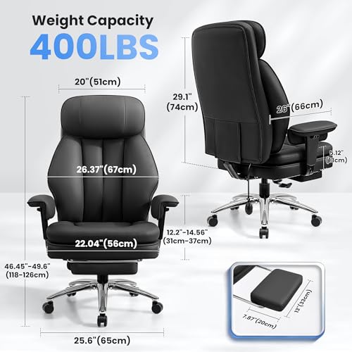 Image of BestGlory Big and Tall Office Chair with Lumbar Support, Executive Leather Computer Desk Chair, Heavy Duty Comfortable Gaming Chair with Double Layer Cushion & Footrest for Home Office Gaming