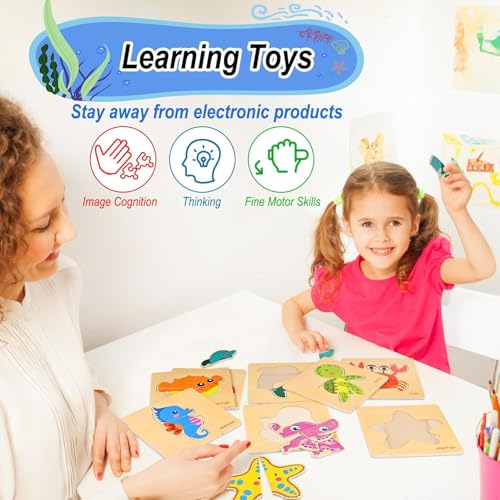 Image of 8pcs Wooden Puzzles for Toddlers 1-3, Toddler Puzzles Ages 2-4