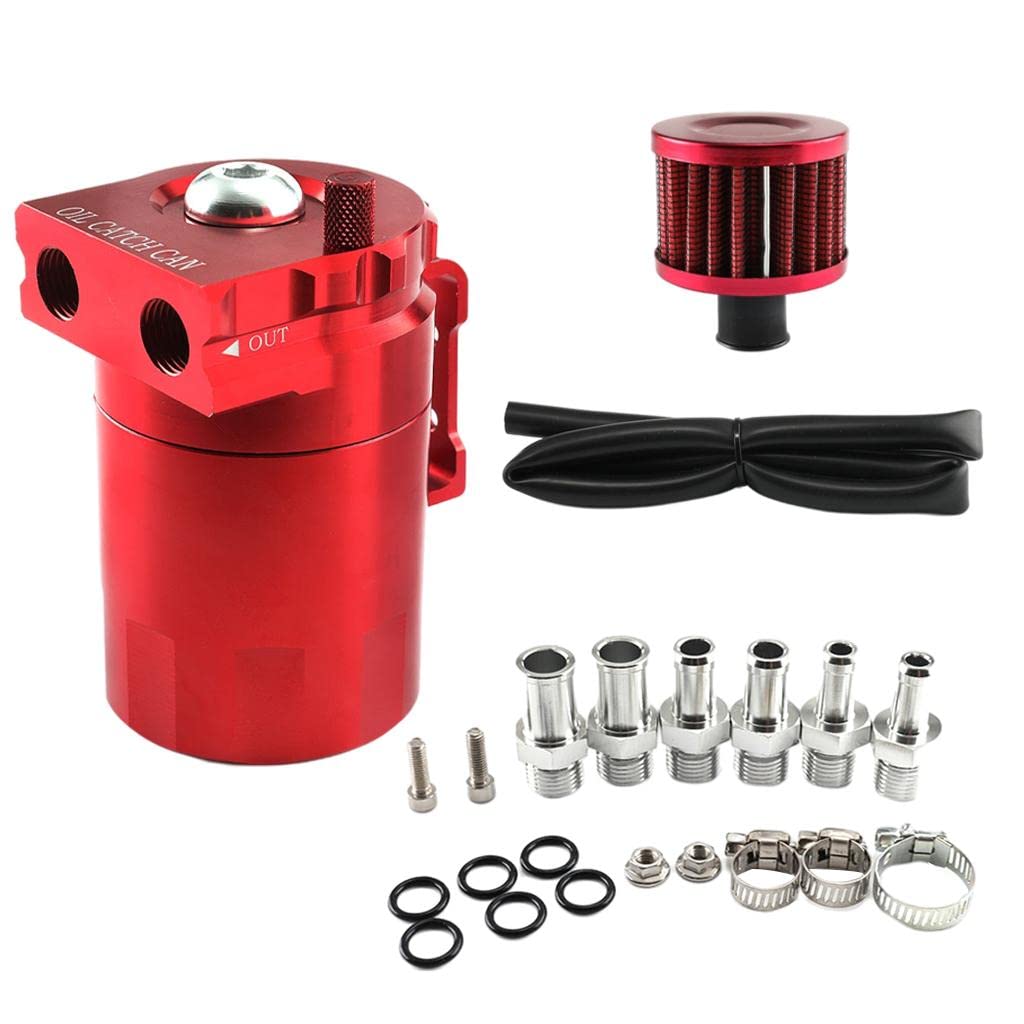 Qianly Depósito de Aceite Universal de 300 Ml, Kit de Filtro de Ventilación del Motor con Depósito de Suministro de, Línea de Repuestos para Automóv, Rojo con Filtro