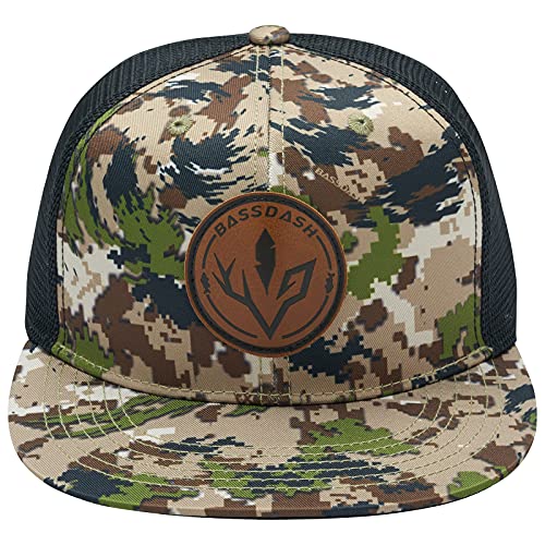 Image of BASSDASH Flat Brim Trucker Cap Adjustable Snapback Hat Mesh Back for Men Women