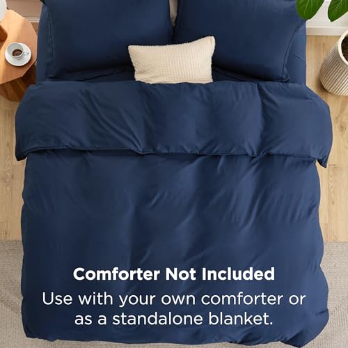 Image of Bedsure Duvet Cover with Fitted Sheet Queen - Deep Pocket, Hotel Luxury Soft Double Brushed Bedding Set with Zipper Closure, 1 Duvet Cover, 1 Fitted Sheet, 2 Pillow Shams, NO Comforter, Blue