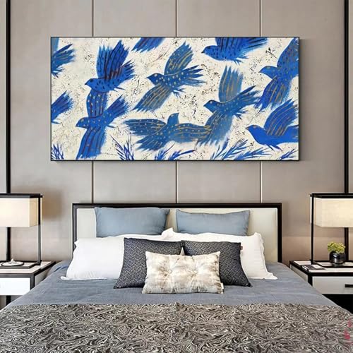 Peinture à l'huile colombe de la paix moderne bleu 60x120cm art abstrait lianyibo