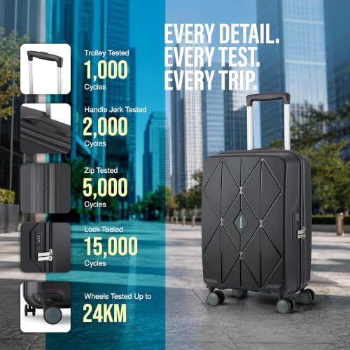 Image of American Tourister Qubiz | Cabin Trolley Bag (55 cm) | 360 8 Wheel Travel Luggage | Hard Case Polypropylene Suitcase | Recessed Combination Lock | Black /Dark Olive