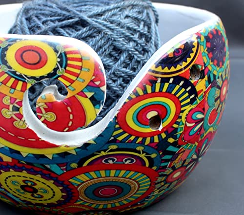 Image of Creative Minds Multi Purpose Wooden Yarn Bowl - Yarn Holder Rosewood - Knitting Bowl Handmade Wooden Yarn Bowl for Knitting and Crochet | Large Knitting Bowl Mother's Day Gift (Multi-Color 2)