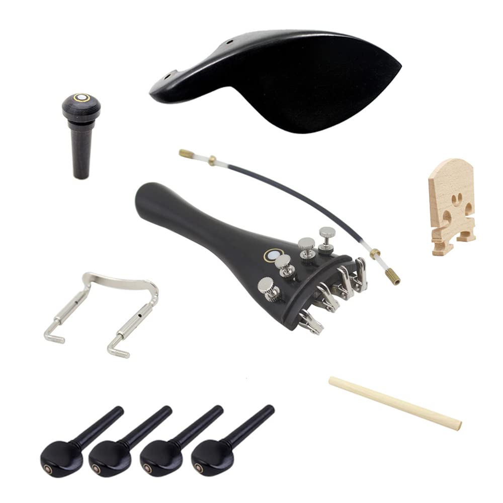 Accessoires pour Violon, 15 Pièces de Pièces pour Violon, Accessoires pour Violon 4/4 avec Cordier, Bouton d'extrémité de L'intestin, Mentonnière, Vis de Mentonnière, Chevilles