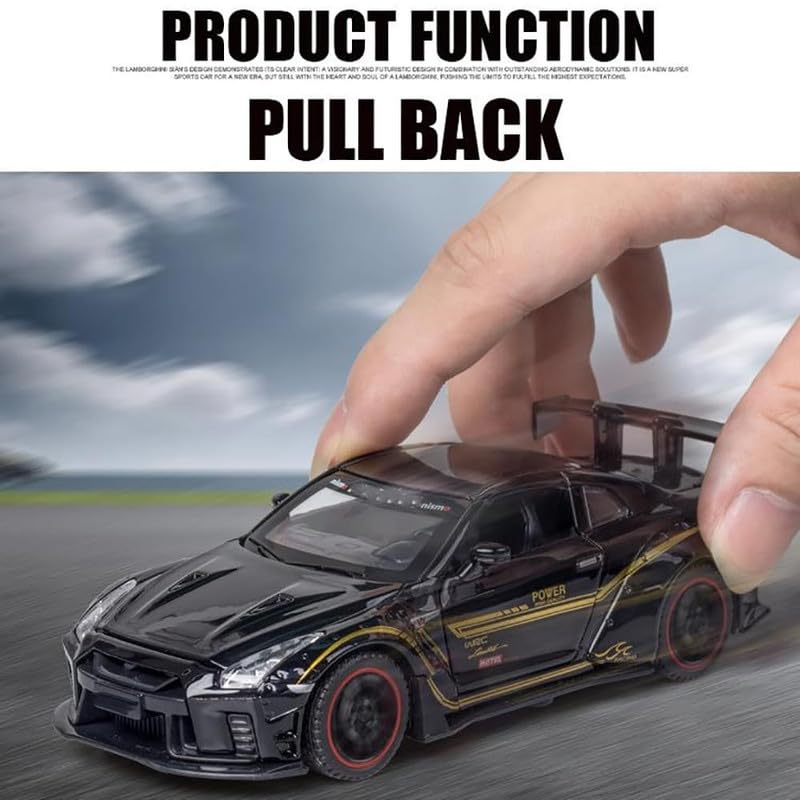 Image of Kids Model 1:32 Nessan R35 Die Cast Metal Car Pull Back Action Opening Doors with Realistic Engine Sound Lights Toy Car Gift for Boys - Multi