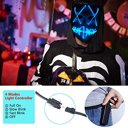 Ansee Scary Mask Halloween Cosplay Led Costume Mask El Wire Light Up Mask for Festival Parties (Purge Mask Blue)