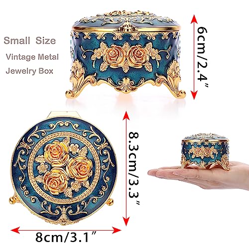 Hipiwe Antique Metal Jewelry Box Ring Earring Treasure Chest Case, Small - Image 5