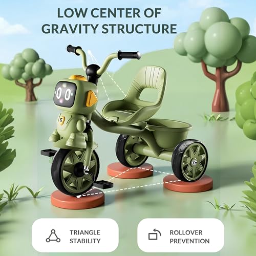 Tricycle for Kids, Baby Cycle with Light and Music, Kids Tricycle with Back Storage Basket & 3 Wheels, Baby Cycle Bike For 2 to 5 Years Boys Girls (green)