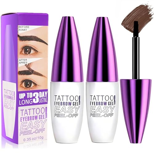 2 Pack Tattoo Eyebrow Gel Easy Peel Off Waterproof & Sweatproof Eyebrow Tint Peel Off Easy Peel-Off Eyebrow Gel Suitable For All Skin Types (Dark brown)