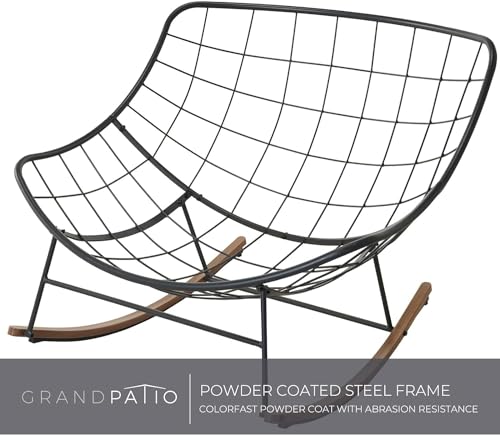 Grand Patio Rocking Chair Outdoor, E-Coated Papasan Rocking Chair With Cushion, Outdoor Rocker Recliner Chair For Patio Porch Garden Backyard thumb #8