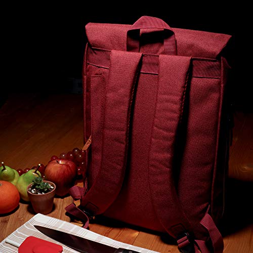 Chef Knife Bag Vintage Backpack | 30+ Pockets for Knives & Kitchen Utensils Tools | Large Pockets for Tablets & Notebooks | Great Gift for Executive Chefs & Culinary Students (Red)