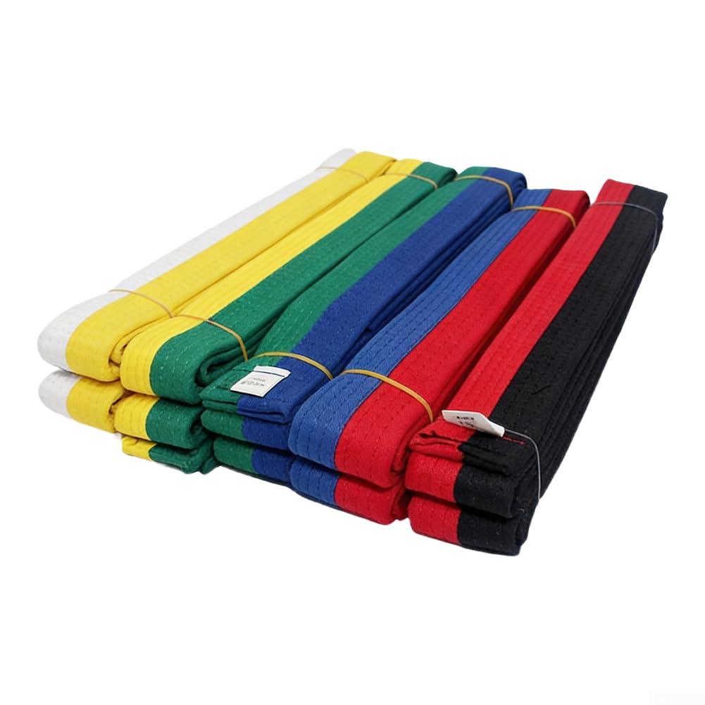 Ceinture de karaté pour judo taekwondo 280 cm de long, couche extérieure en polyester avec structure intérieure en feutre de coton double couche (vert-bleu)