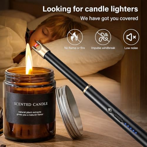 Image of Electric Candle Lighter Windproof USB Rechargeable Flameless Long Neck Lighter for Candles Gas Stove Fireplace BBQ Kitchen Grills (Gold) (Black Champagne Gold)