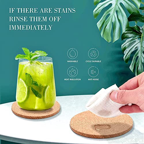 Image of Kavi Plain Round Cork Coasters Set of 10, 5mm Thick, 4 in Dia, Water Absorbent, Heat Resistant, Natural Brown