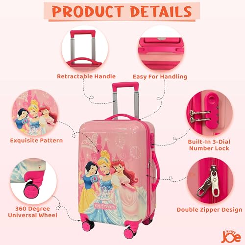 Image of JUNIOR JOE Polycarbonate 24 Inch Kids Suitcase With 4 Wheel Travel Trolley Bag (4 Day Trip, Pink (Large - 24 Inch), hard, Spinner)
