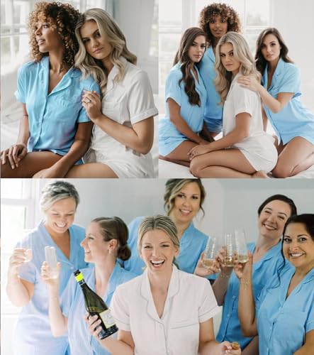 Image of SWOMOG Womens Button Down Pajamas Set Short Sleeve Sleepwear Bride Soft Pj Lounge Sets XS-3XL