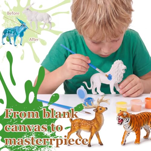 DoubleFill 6 Pcs Safari Animal Arts and Crafts Kit for Kids Ages 3+ Paint Your Own Safari Animal Paintable Figurines with Painting Kits Decorate and Drawing 3D Toys for Children Gift Birthday Party - Image 5