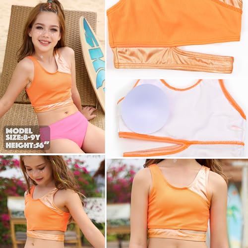 Image of Mirawsie Girls Swimsuit Bikini 2 Piece Set Patchwork Cut Out Split Sport Suits 6-14