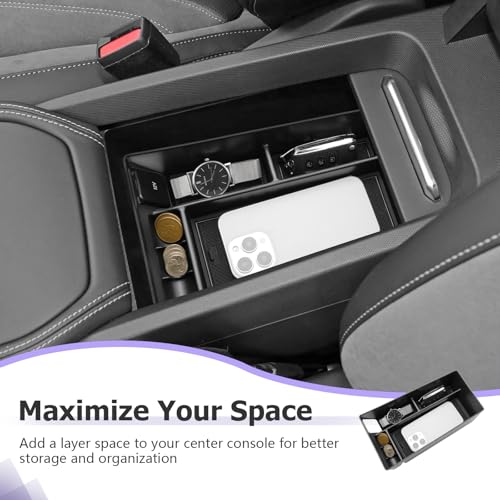 Image of LUWU 2024 Mustang Mach E Center Console Organizer for 2021-2024 Ford Mustang Mach E Select /Premium /GT Accessories Armrest Console Storage Box Glove Organizer Tray ABS Material (Black)