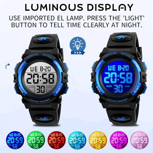 Image of Dayllon Kids Digital Watch Boys Outdoor Sports 50M Waterproof Girls Watches Alarm Clock 12 /24 H Stopwatch Calendar for Ages 3-15 Boy Girl Wristwatch Kids Gift