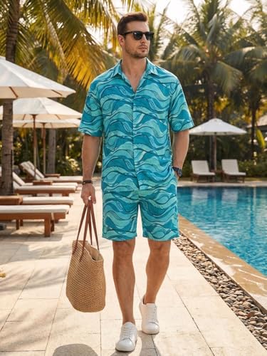 Image of BROWN CULTURE Men's Cotton Floral Print Co-ord Sets with Shirt & Shorts Collar Neck Standard Length and Button Down Closure Type | Night Suit for Men