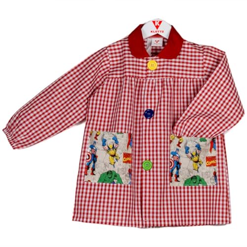 KLOTTZ 7317-VENGADORES-ROJO-5 - Babi colegio bolsillos de tela de Vengadores. Bata escolar y comedores. Niñas color: ROJO talla: 5