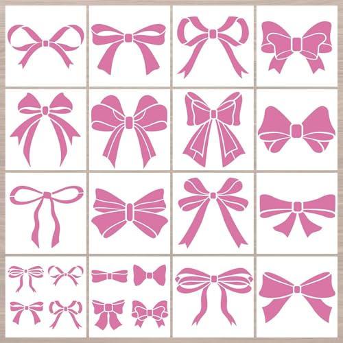 LXUEJIE 16 Pcs Reusable Bows Stencils for Painting, Bow Stencils, Small Bow Paint Template, Reusable Bows Templates for Painting on Doormat, Paper, Wall, Wood, Fabric, and DIY Projects Plastic