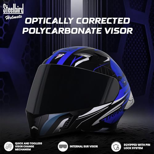 Image of Steelbird SBA-20 Strange ISI Certified Flip-Up Graphic Helmet for Men and Women with Inner Silver Sun Shield
