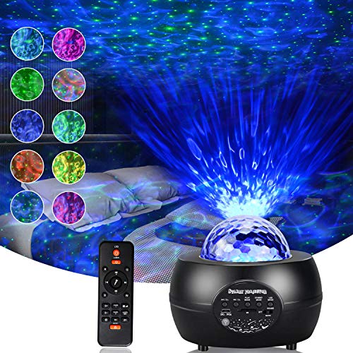 Romwish Star Projector, Galaxy Projector with Remote Control, 3 in 1 Starry Night Light with LED Star Sky & Ocean Wave, Build-in Bluetooth Stereo Music Speaker for Baby Kids/Bedroom/Party