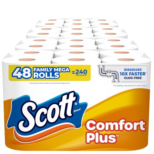 Scott ComfortPlus Toilet Paper, 48 Family Mega Rolls, 352 Sheets per Roll