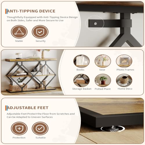 39" Garvee 3-Tier Rustic Entryway Console Table w/ Open Shelves & Metal Frame - image 8