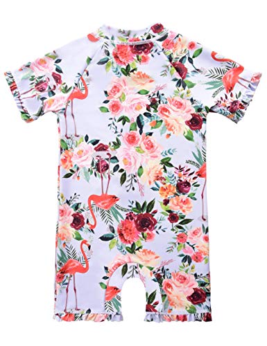 Cadocado Girls Print Zip Rash Guard Swimwear Ruffled UPF 50+ Short Sleeve Bathing Suit Swimsuit2