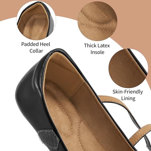 HARENCE Mary Jane Flats for Women: Dressy Round Toe Double Strap Ballet Flats Comfortable Slip On Work Shoes for Wedding Driving3