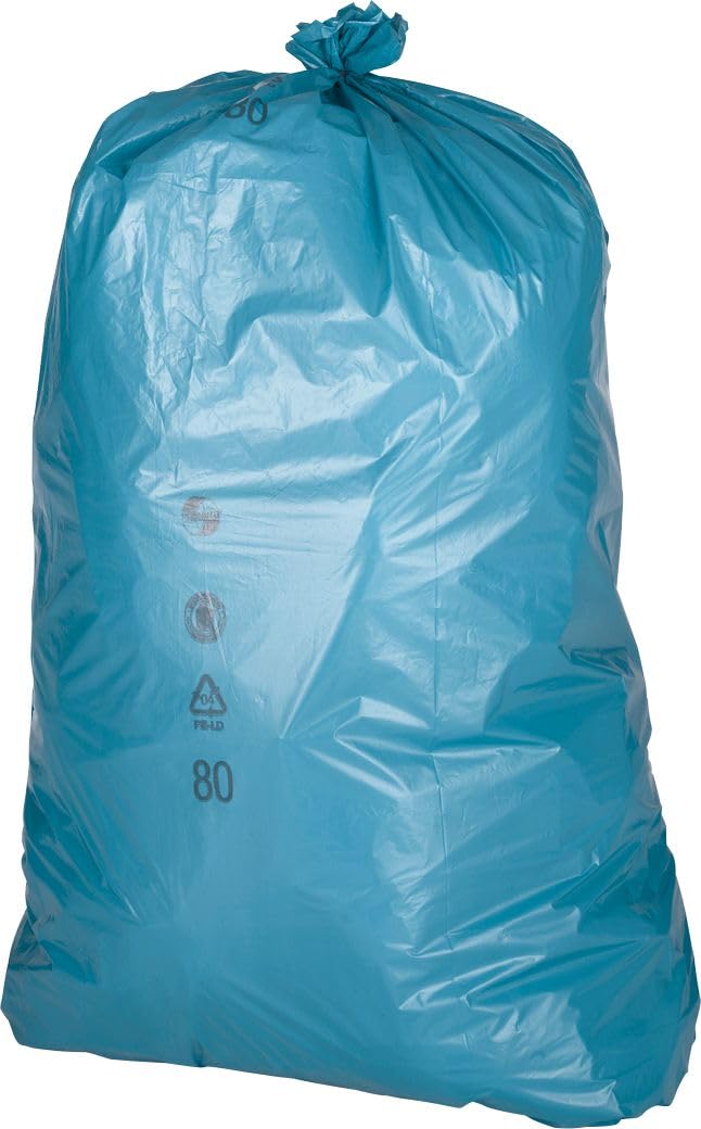 Deiss Premium Sacchetti per rifiuti, scatola a 10 ruote a 25 St., 120 litri, 700 X 1100 mm, Blu